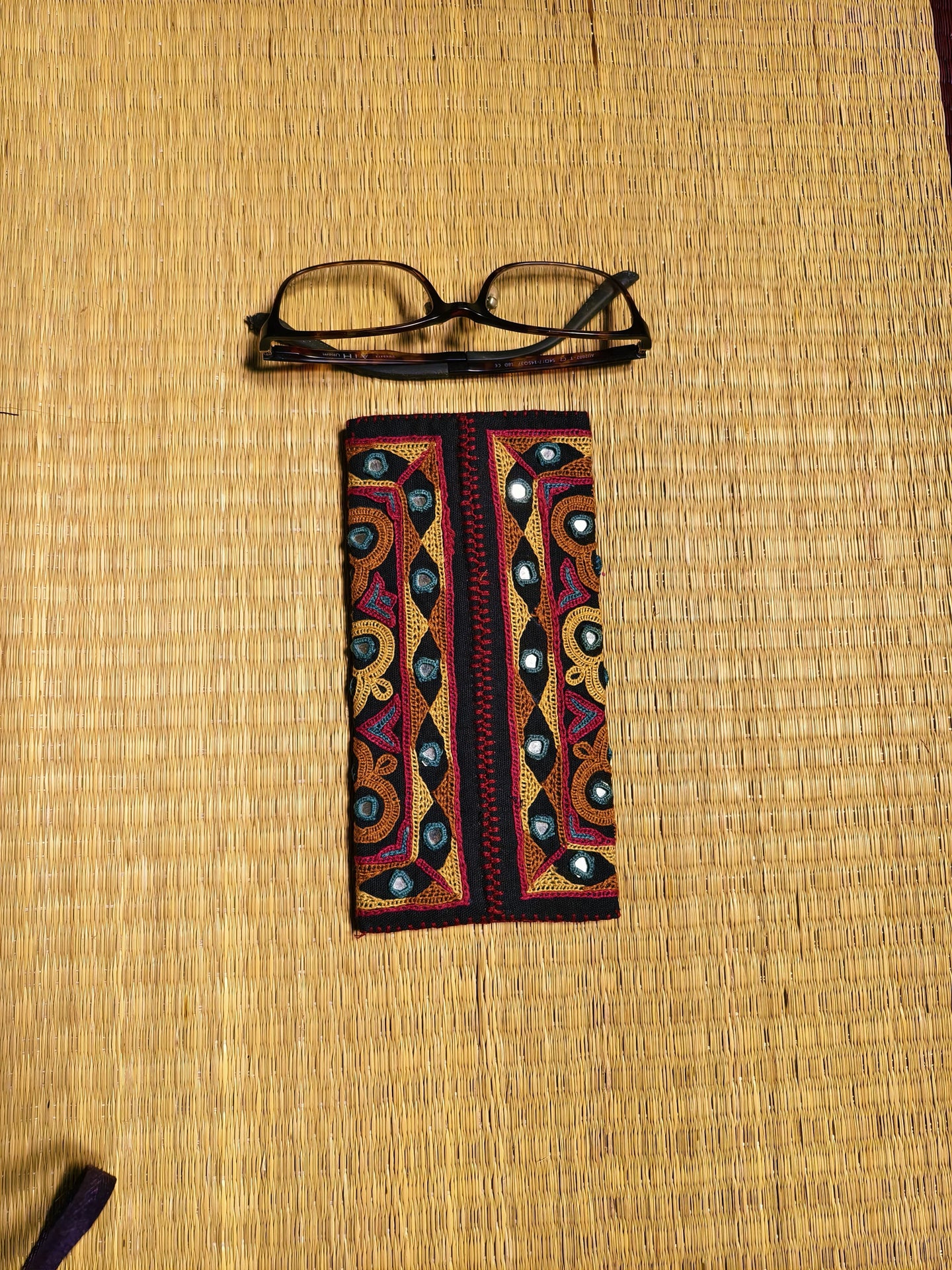 Black Multicolour Kutch Hand-Embroidered Spec Case